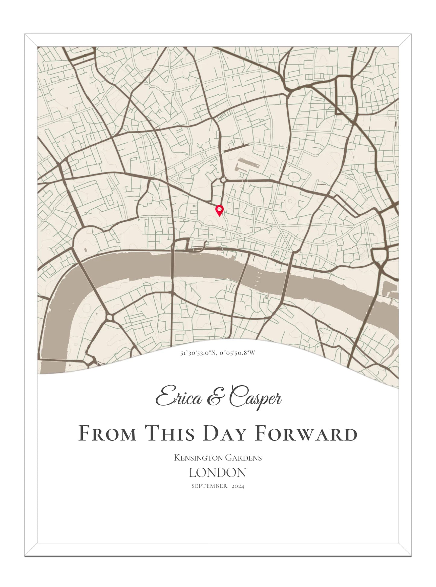 From This Day Forward - Wave Shaped - Personalised Anniversary Map Print