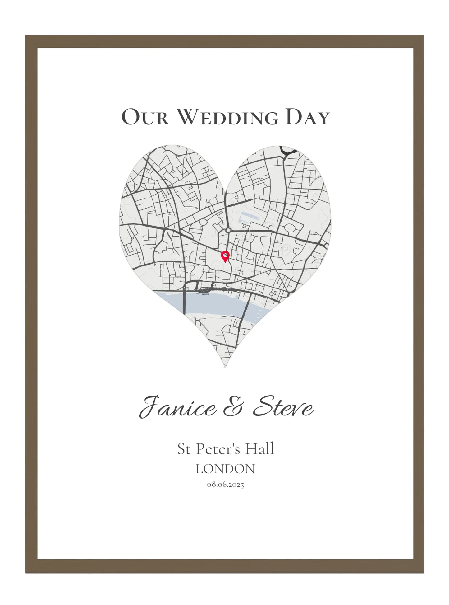 Our Wedding Day - Heart Shape Wedding Map Print