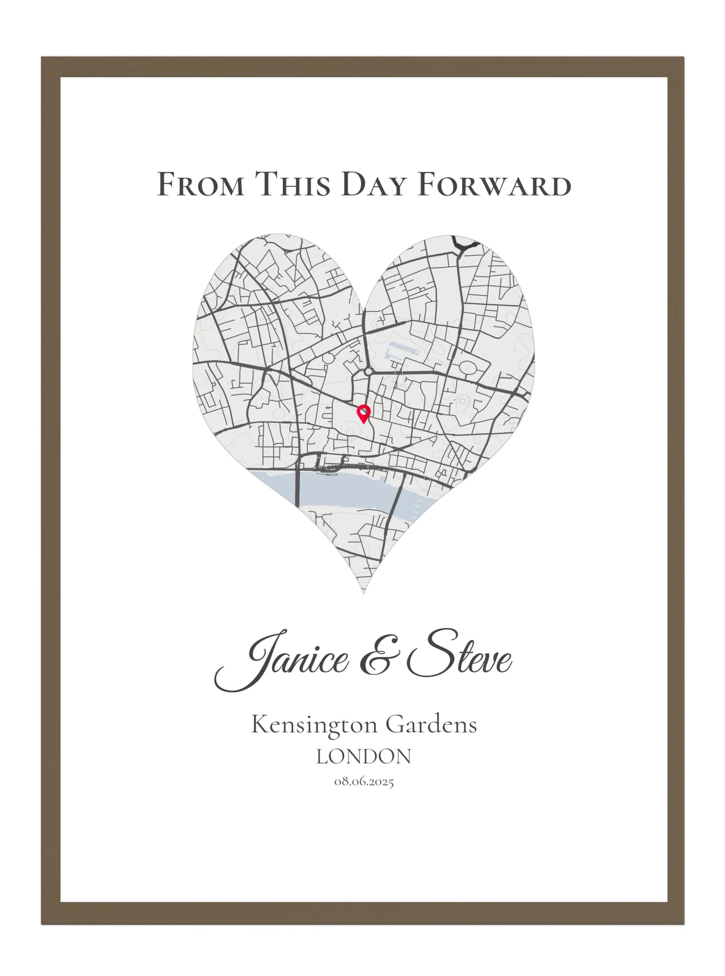 From This Day Forward - Heart Shaped - Personalised Anniversary Map Print