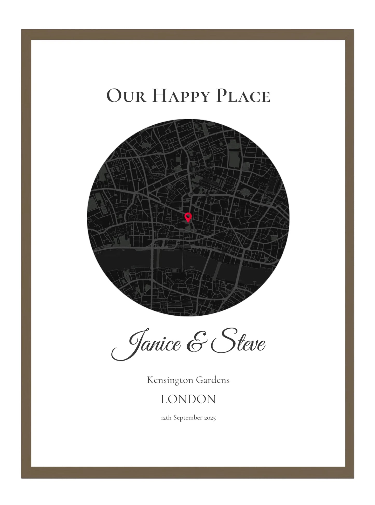 Our Happy Place - Black Circle - Personalised Anniversary Map Print