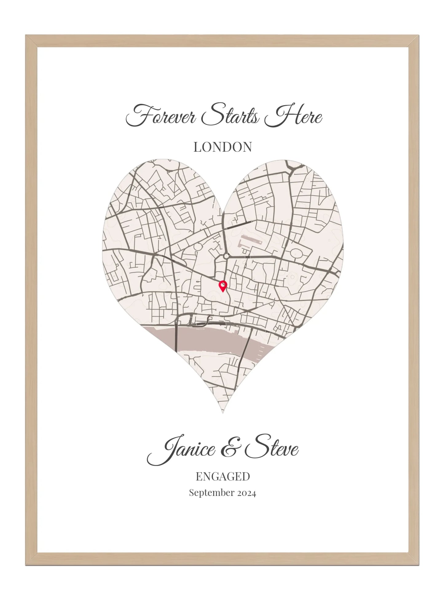 Forever Starts Here - Personalised Engagement Map Print