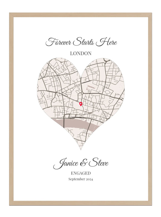 Forever Starts Here - Personalised Engagement Map Print