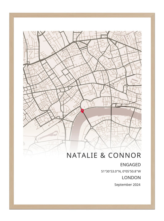 Engagement Portrait Map Poster Print - Personalised