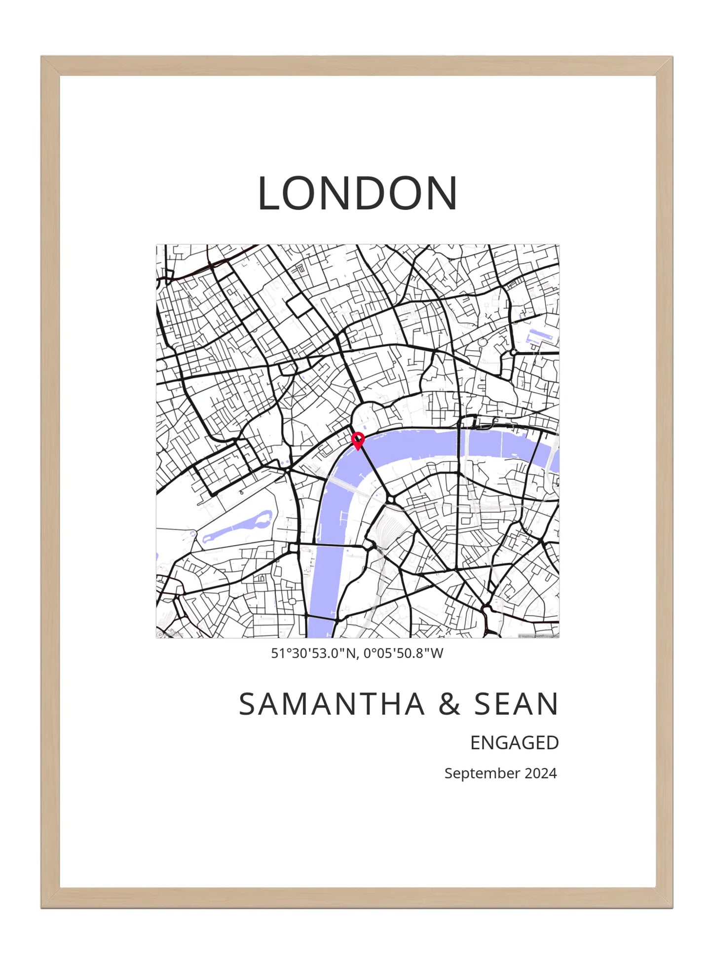 Engagement Square Map Modern Poster Print - Personalised