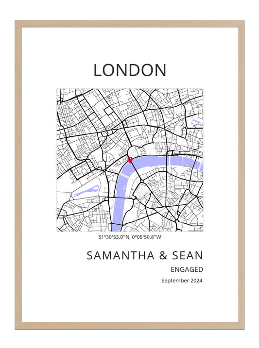 Engagement Square Map Modern Poster Print - Personalised