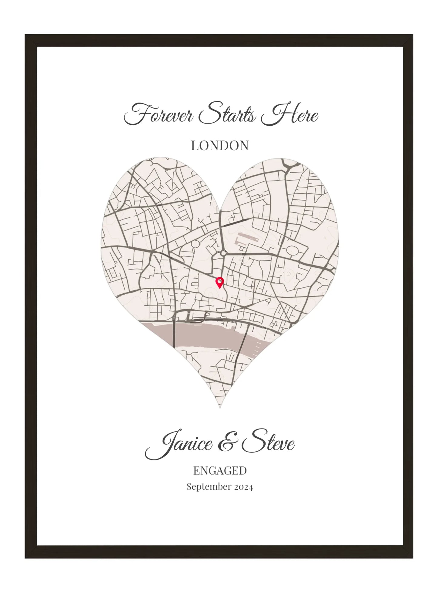 Forever Starts Here - Personalised Engagement Map Print