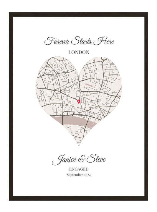 Forever Starts Here - Personalised Engagement Map Print