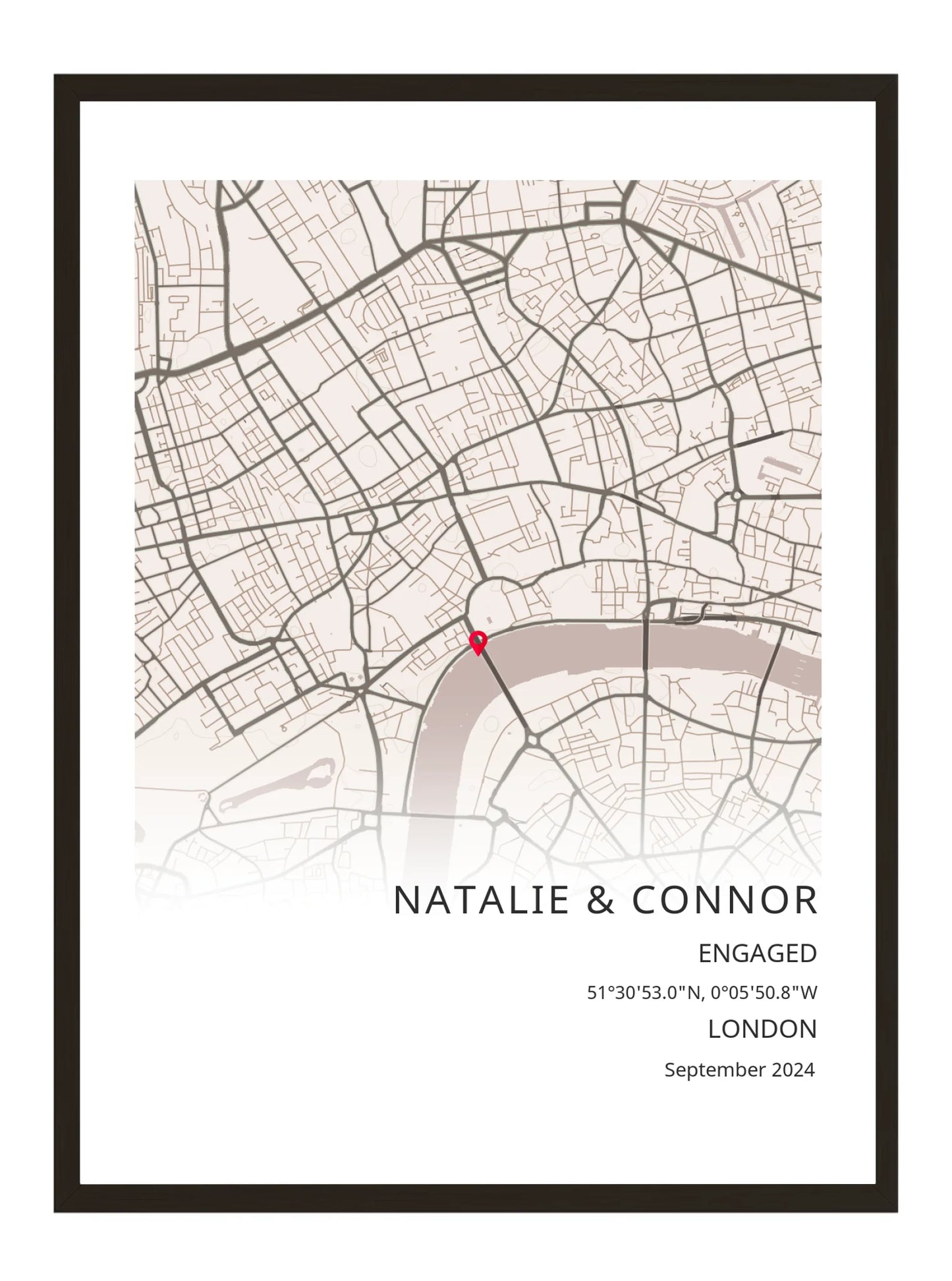 Engagement Portrait Map Poster Print - Personalised