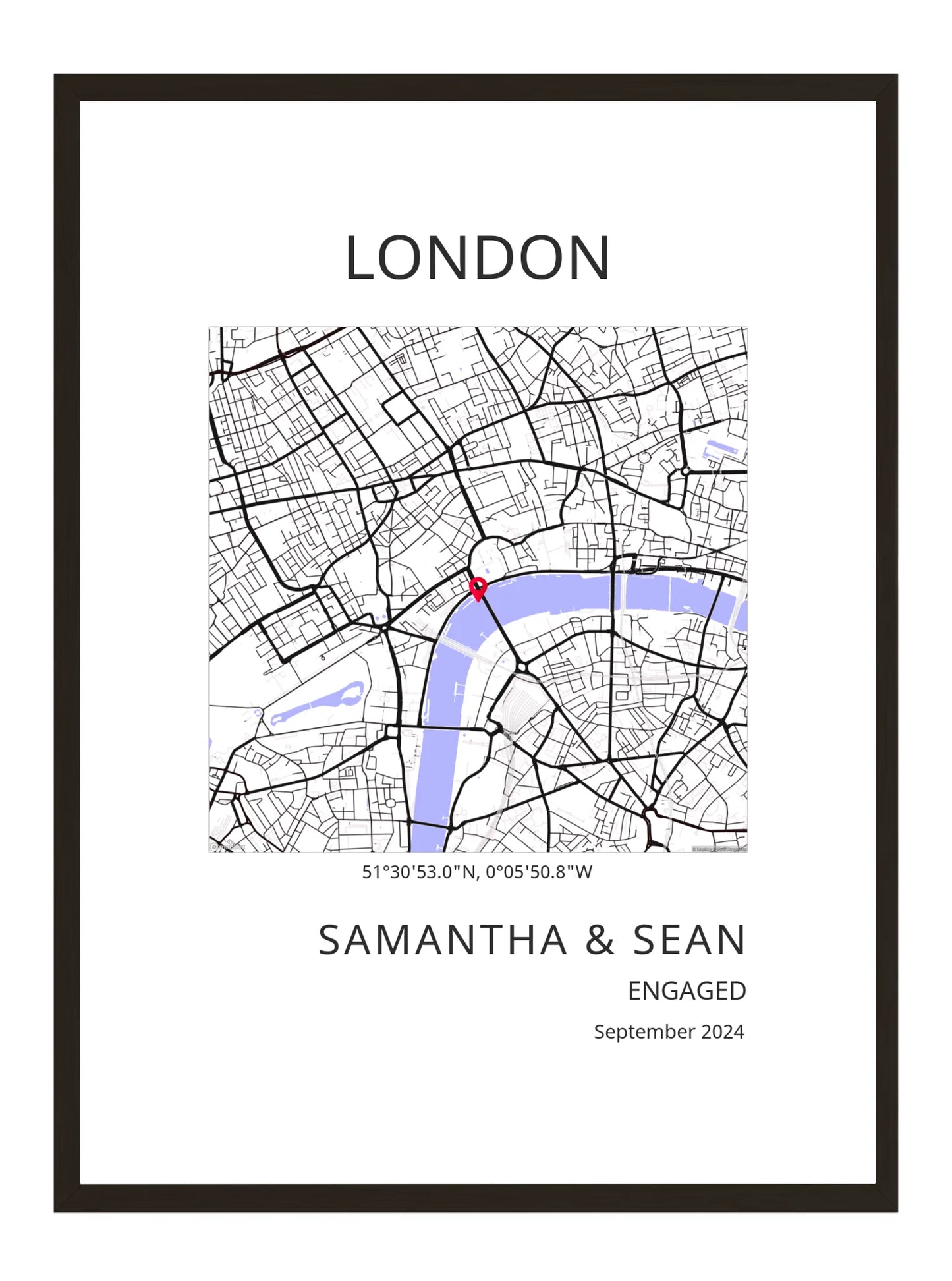 Engagement Square Map Modern Poster Print - Personalised