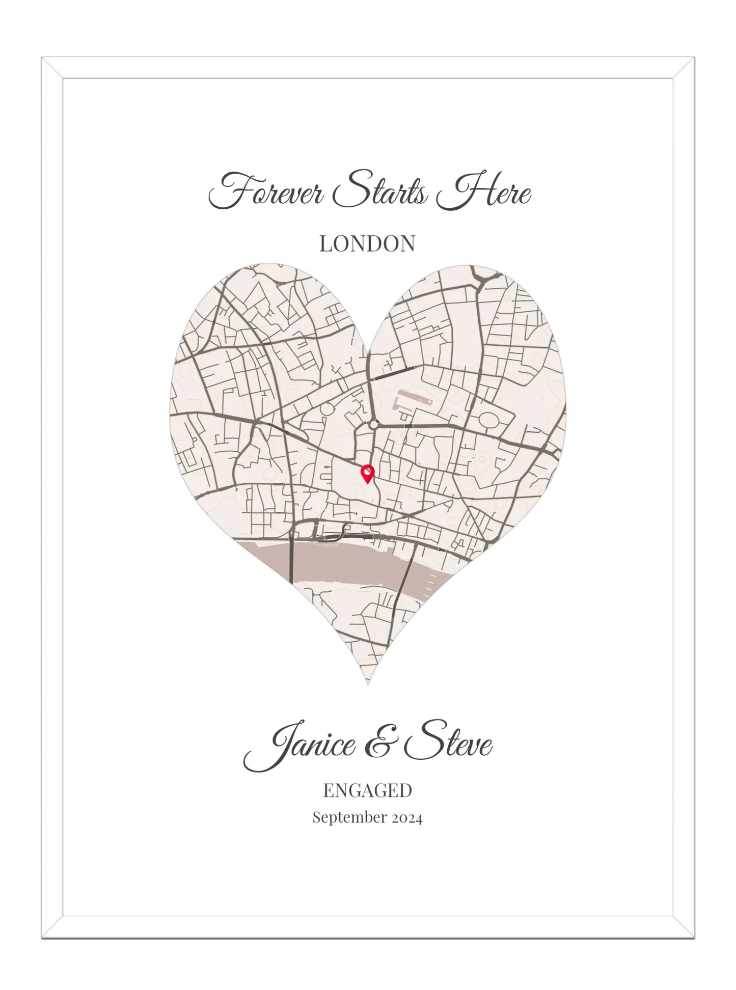 Forever Starts Here - Personalised Engagement Map Print