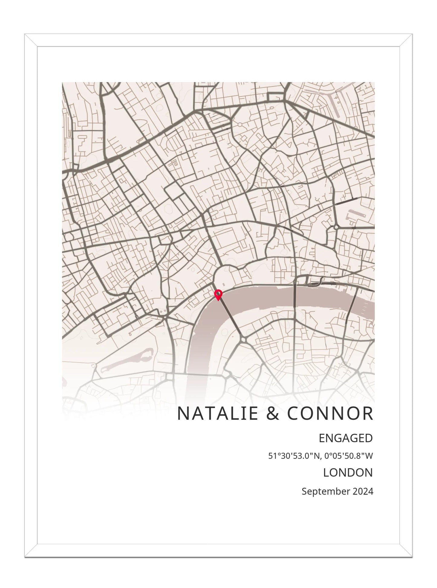 Engagement Portrait Map Poster Print - Personalised