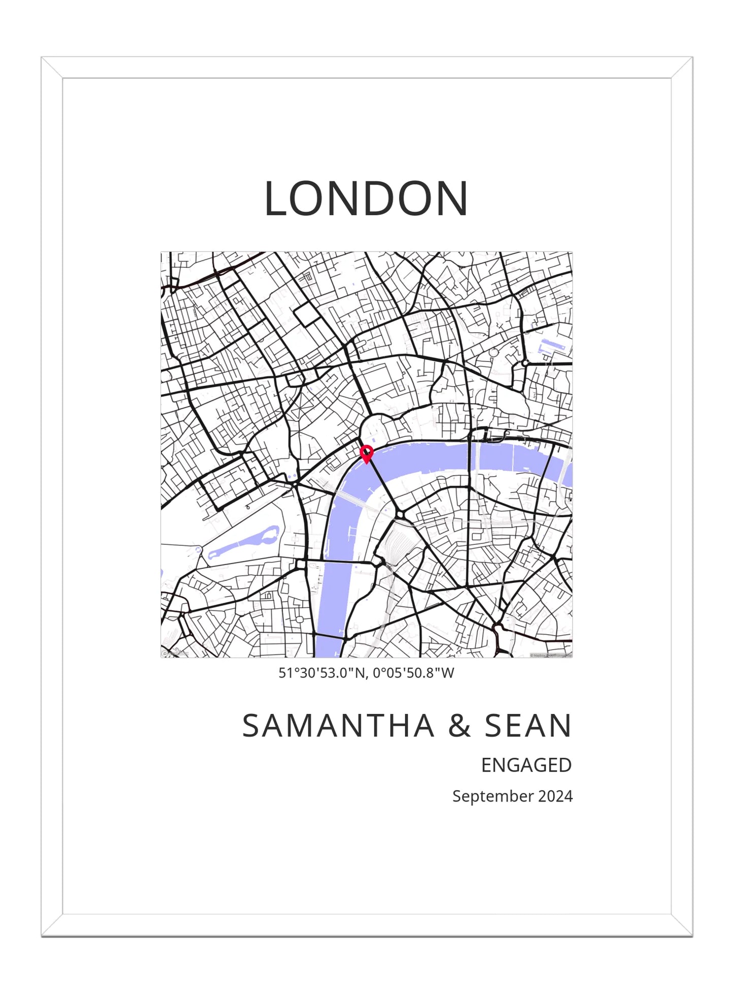 Engagement Square Map Modern Poster Print - Personalised