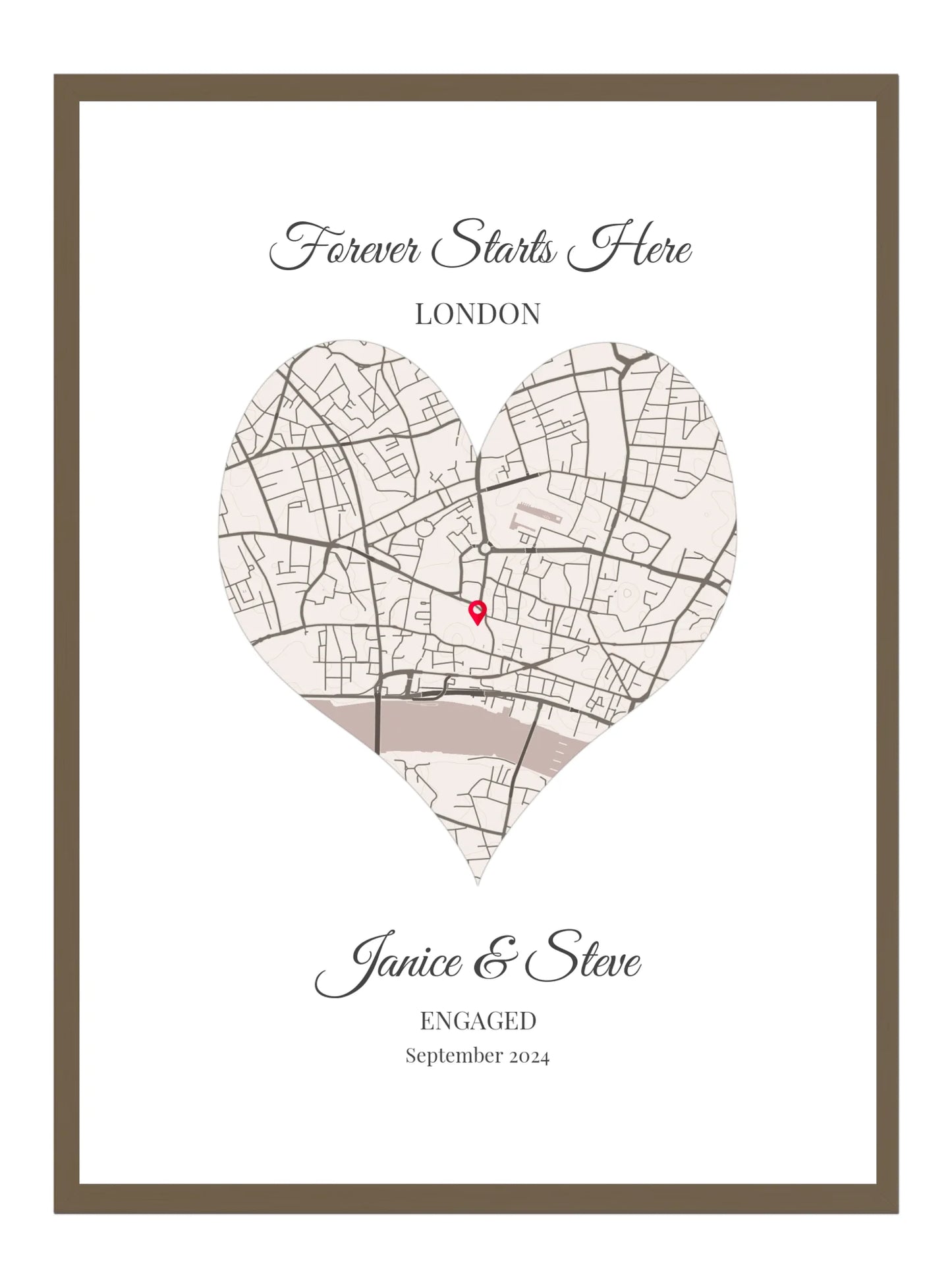 Forever Starts Here - Personalised Engagement Map Print