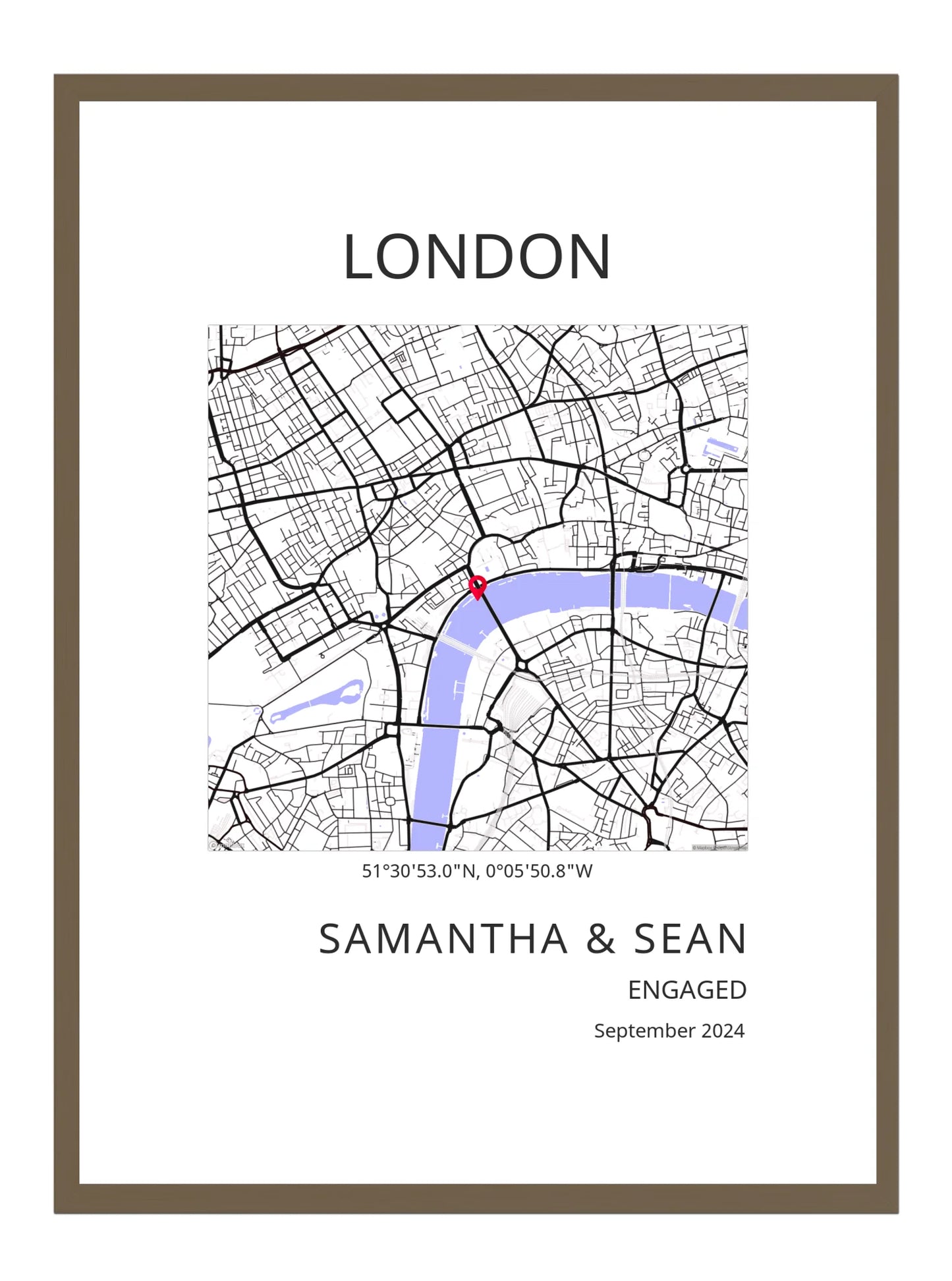 Engagement Square Map Modern Poster Print - Personalised