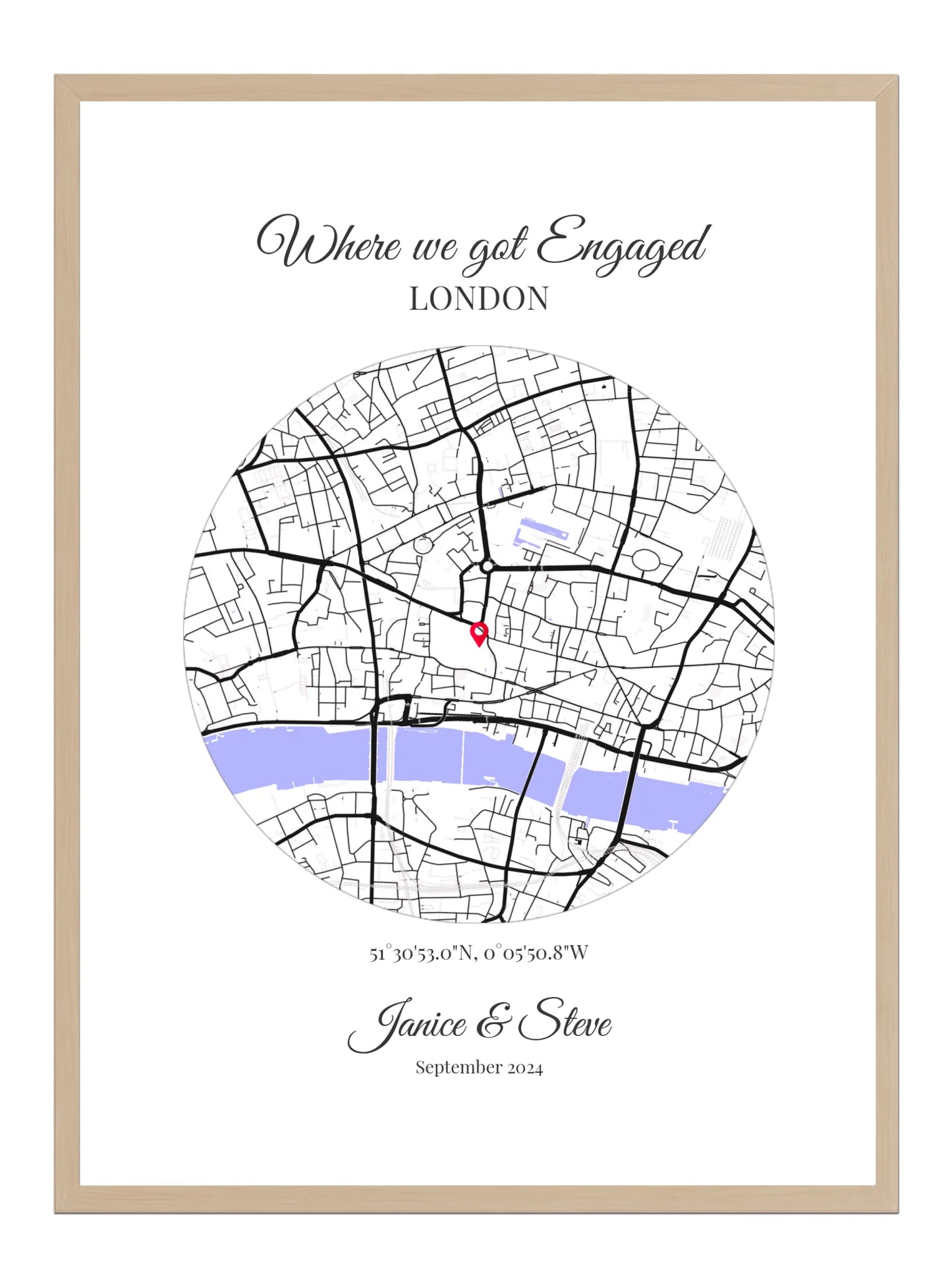 Where We Got Engaged - Round Personalised Map Print