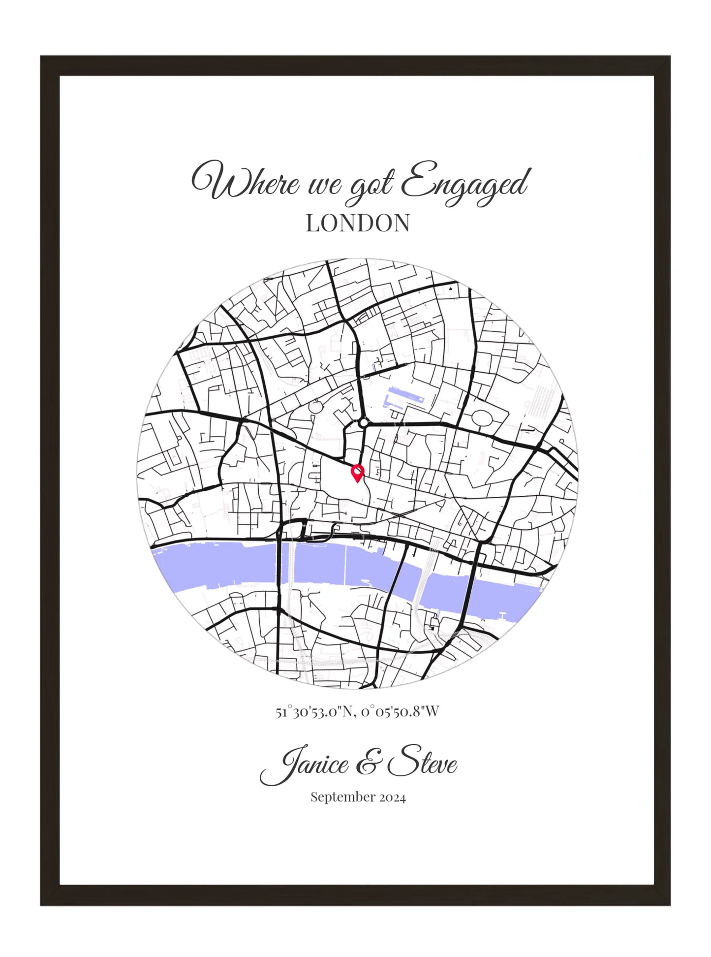 Where We Got Engaged - Round Personalised Map Print