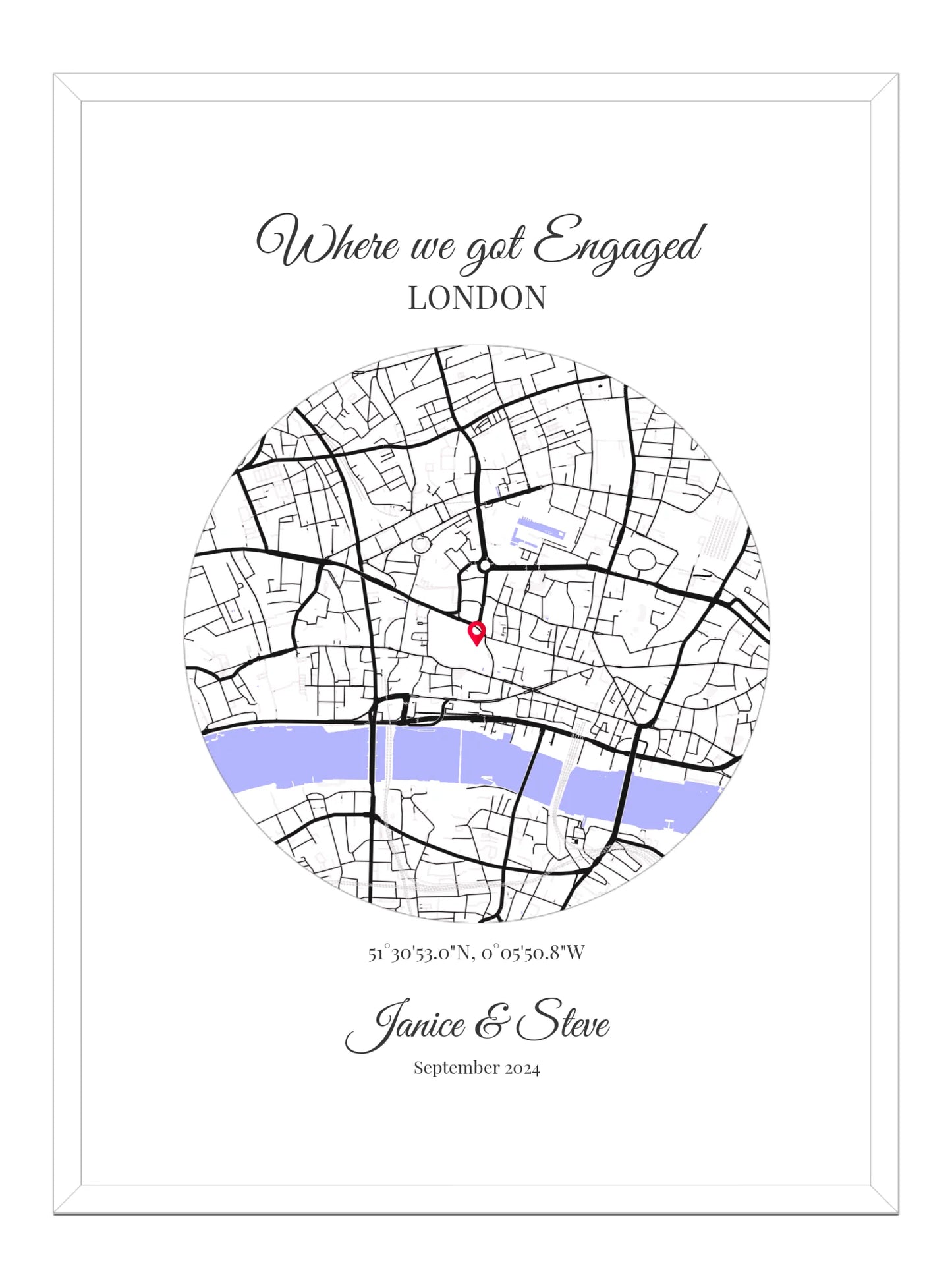 Where We Got Engaged - Round Personalised Map Print