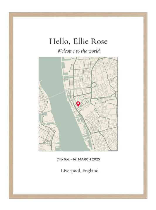 Hello Welcome - Portrait Birth Location Map Print