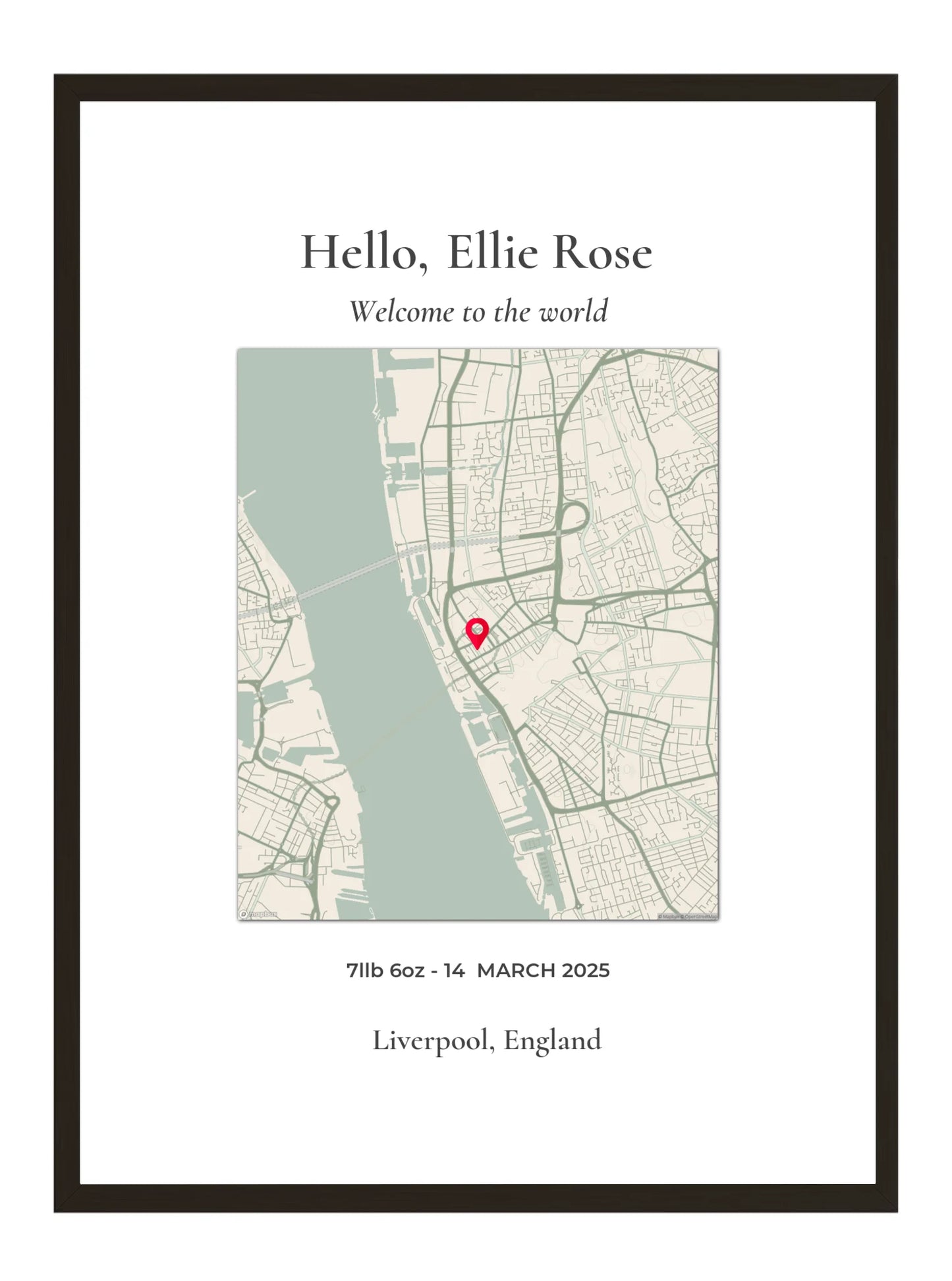 Hello Welcome - Portrait Birth Location Map Print