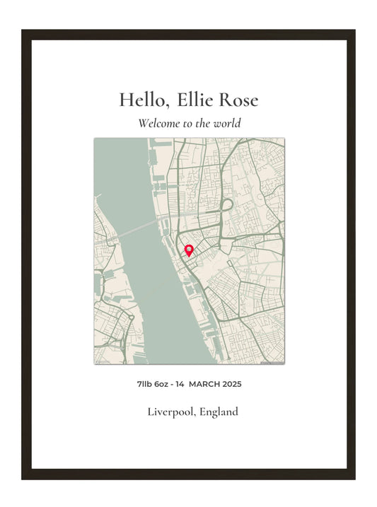 Hello Welcome - Portrait Birth Location Map Print