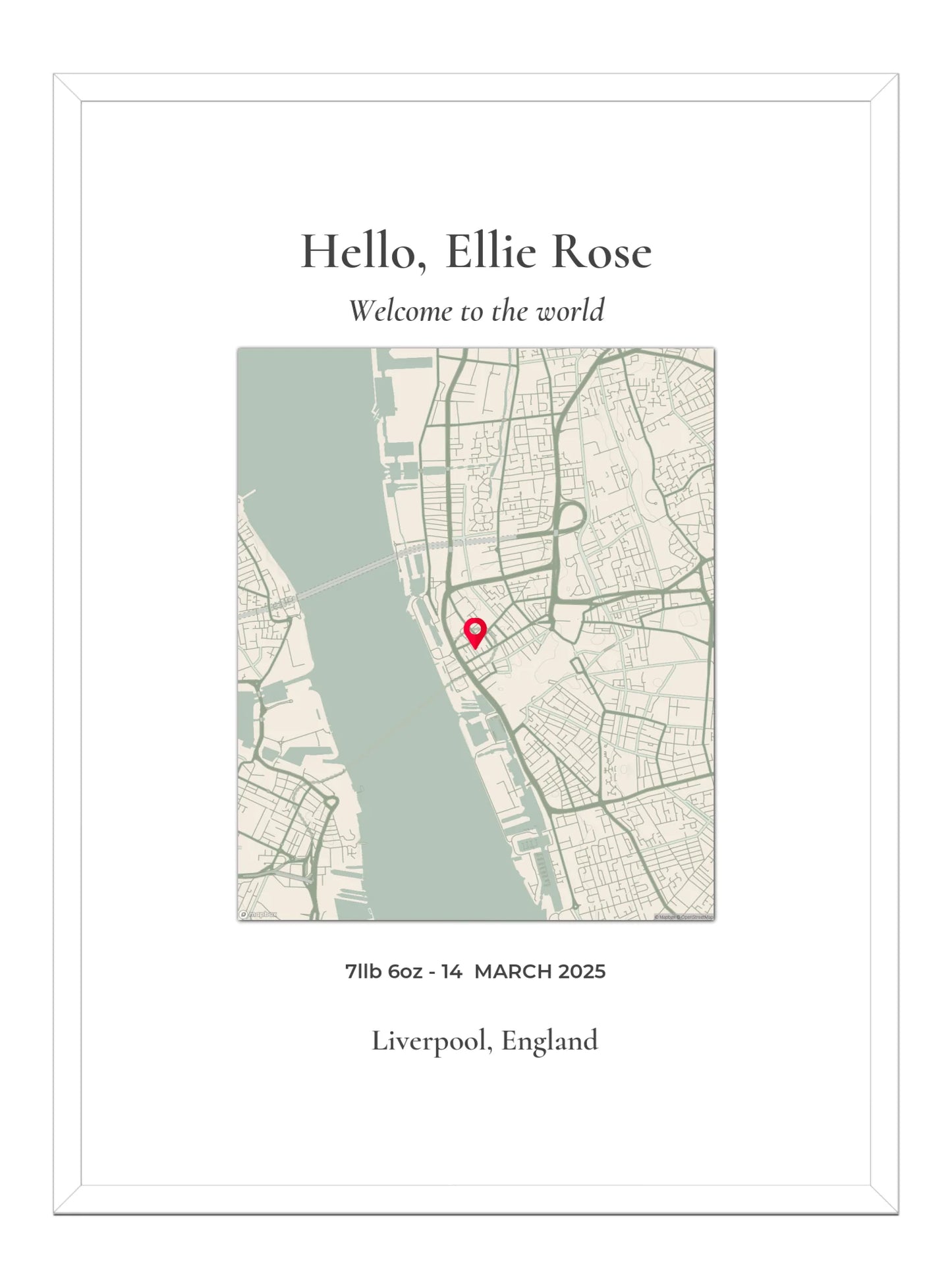 Hello Welcome - Portrait Birth Location Map Print